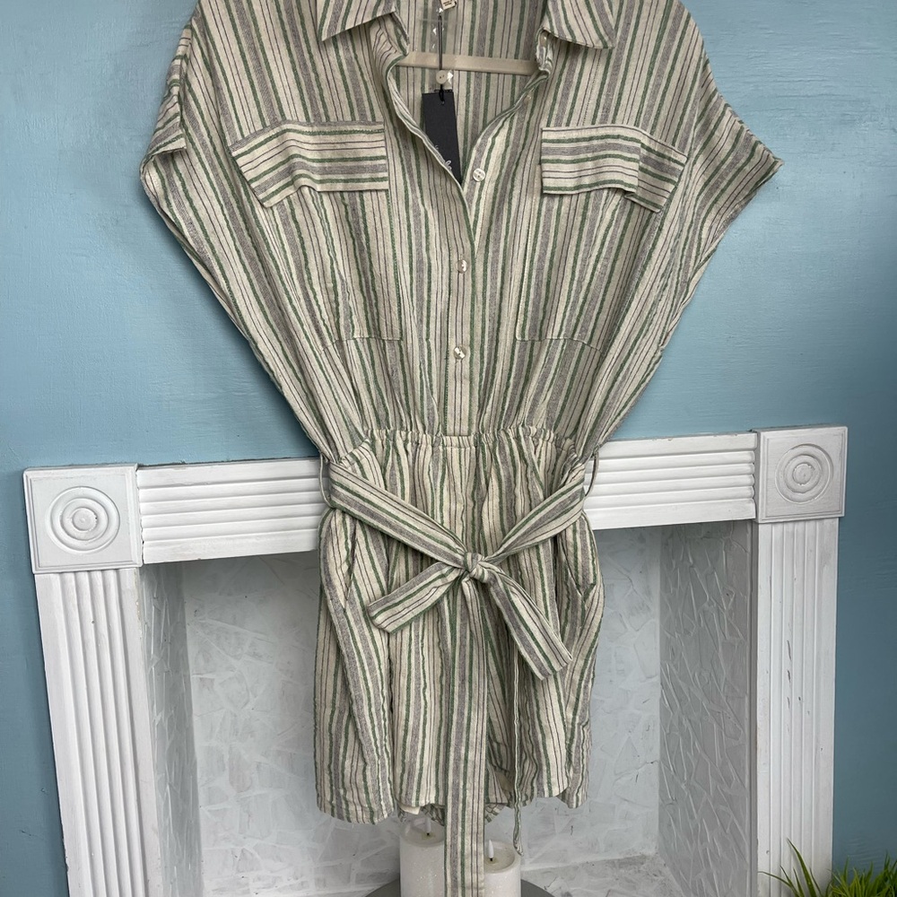 NWT Le Lis Green Blue and Cream Striped Romper